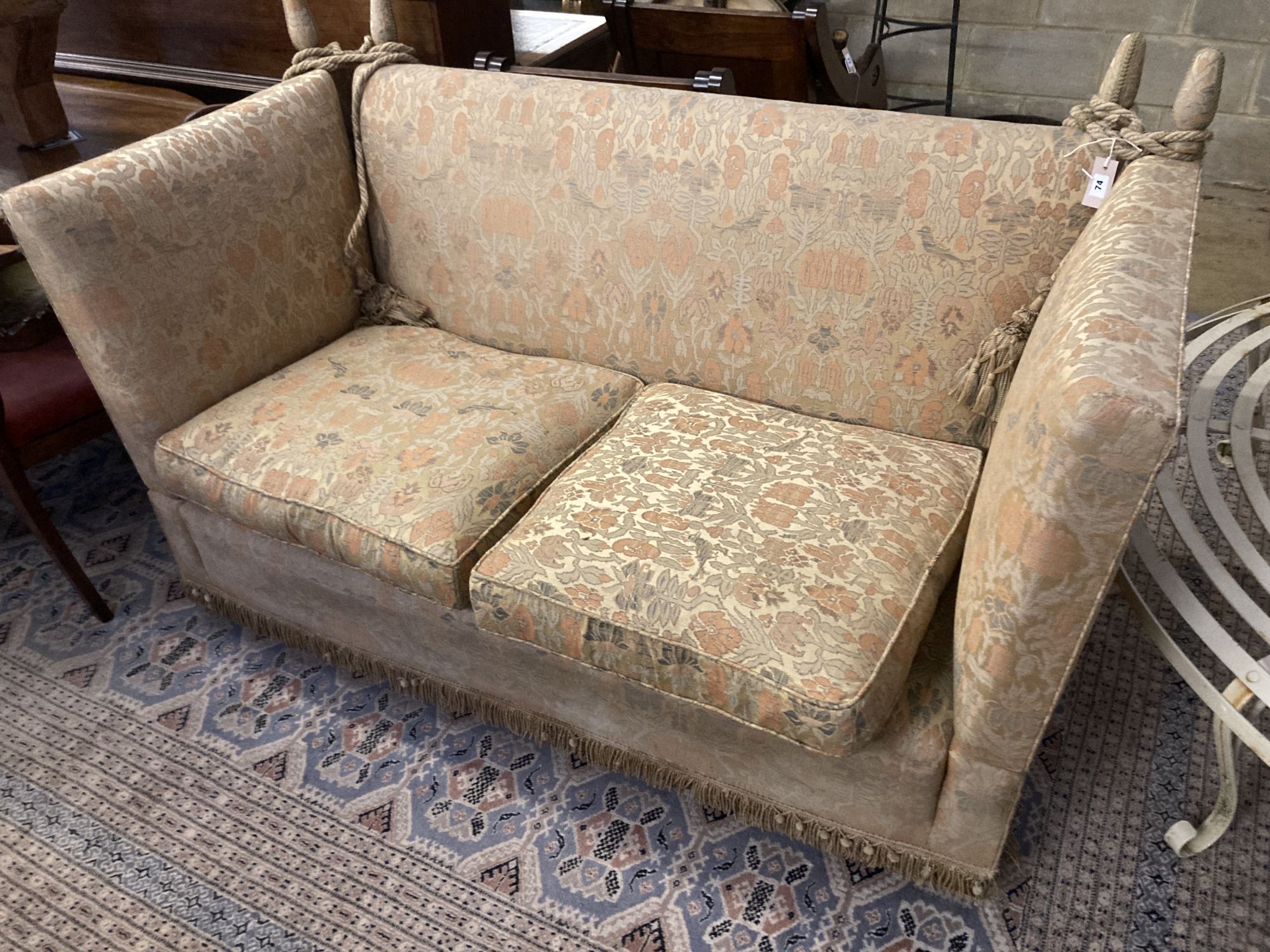 An early 20th century upholstered Knoll settee, width 166cm depth 84cm height 94cm